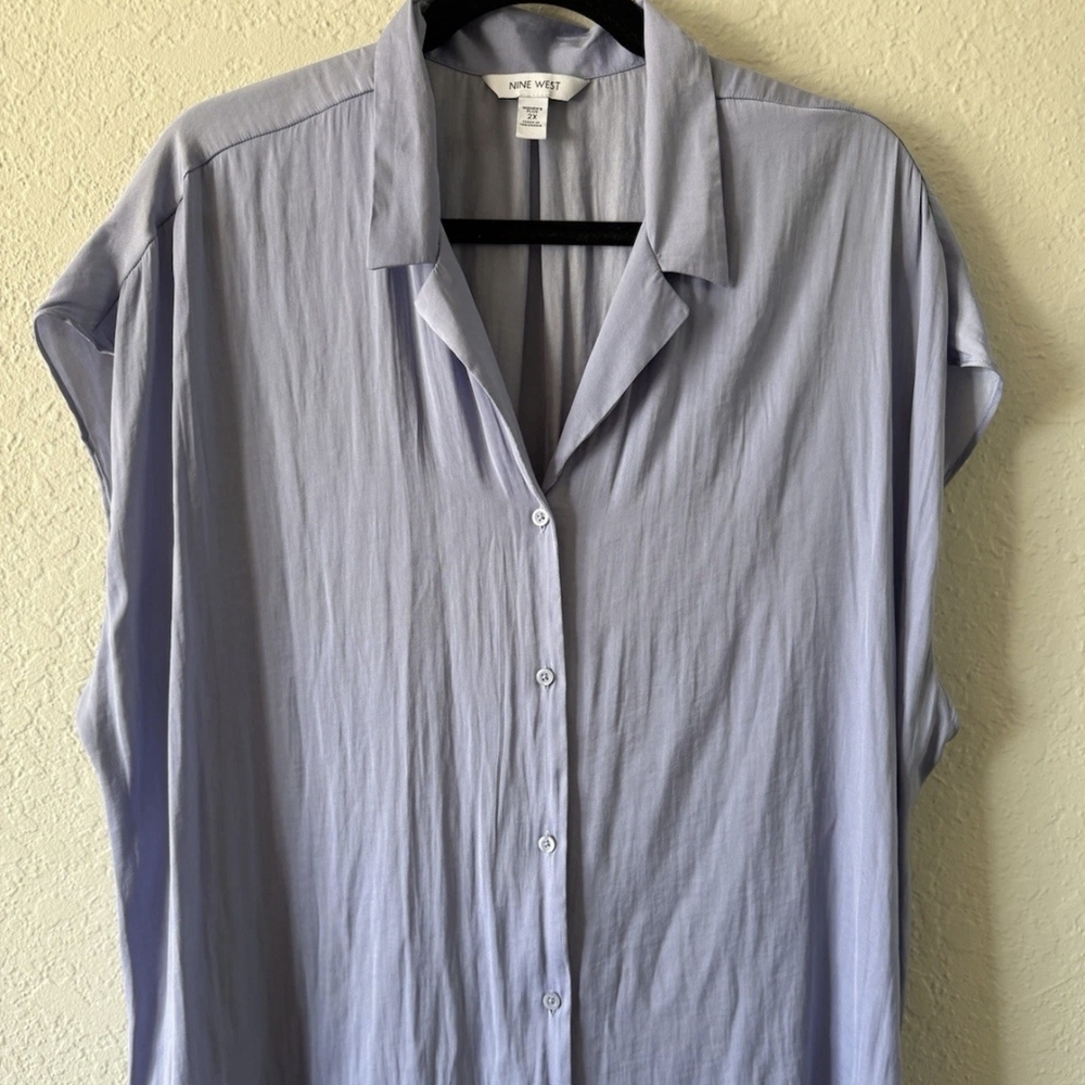 Nine West Light Blue Button-Up Shirt